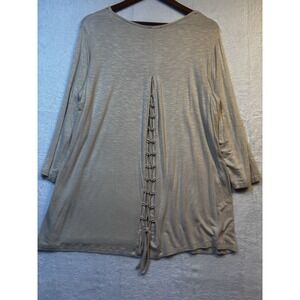 Chico's Beige Top Women's Large Pullover Tunic Lace Tie In Back 3/4 Sleeve‎